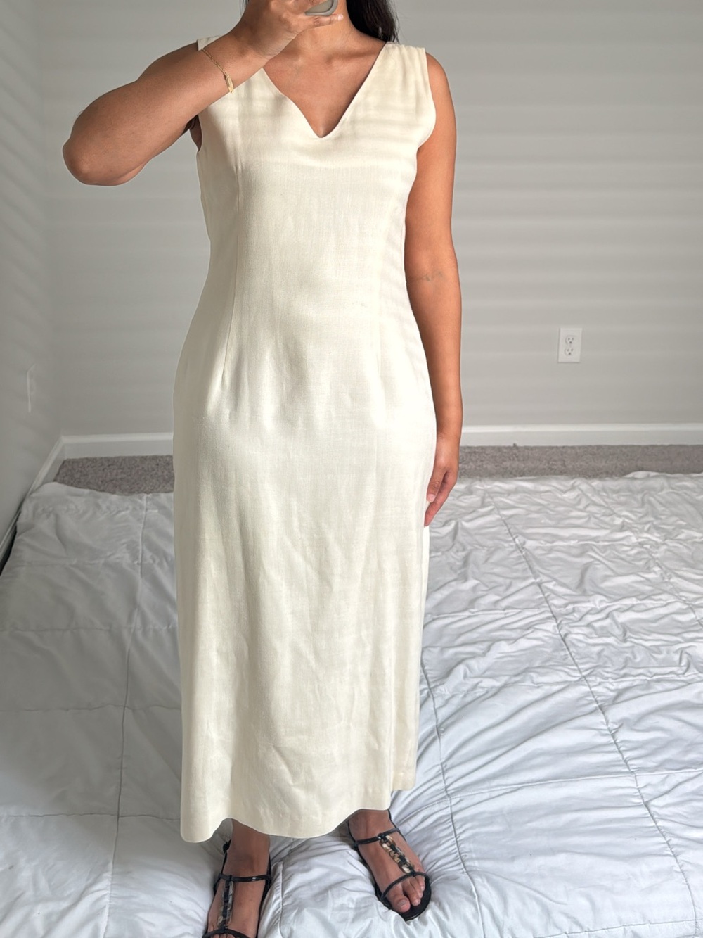 Vintage 90s linen v neck button dress - Picture 4 of 5
